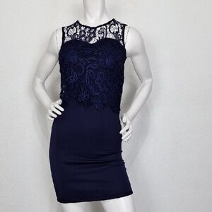 Club L Navy Blue Lace Romantic Witchy Back Slit Sleeveless Mini Dress Size 6